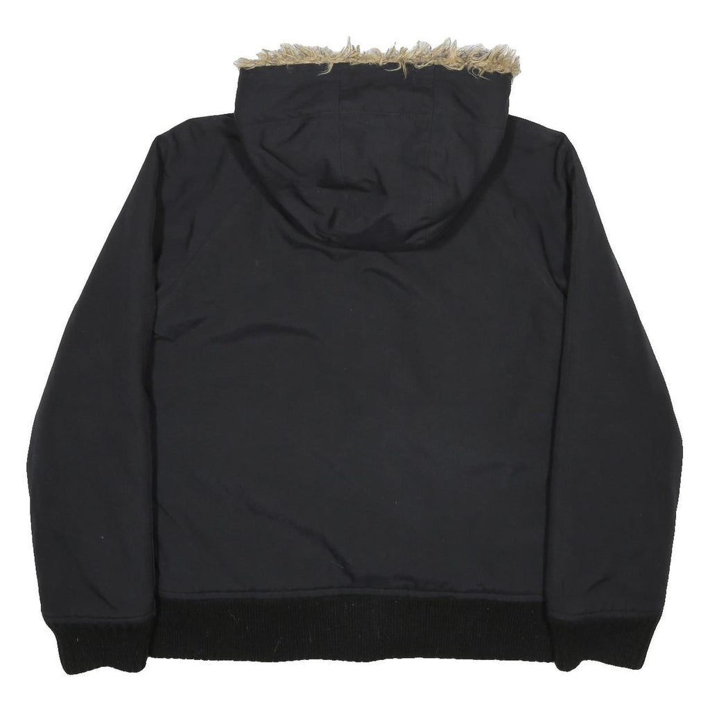 CARHARTT Mens Black Nylon Hooded Jacket S Woven Zip Fur Trim Winter Workwear