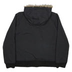 CARHARTT Mens Black Nylon Hooded Jacket S Woven Zip Fur Trim Winter Workwear