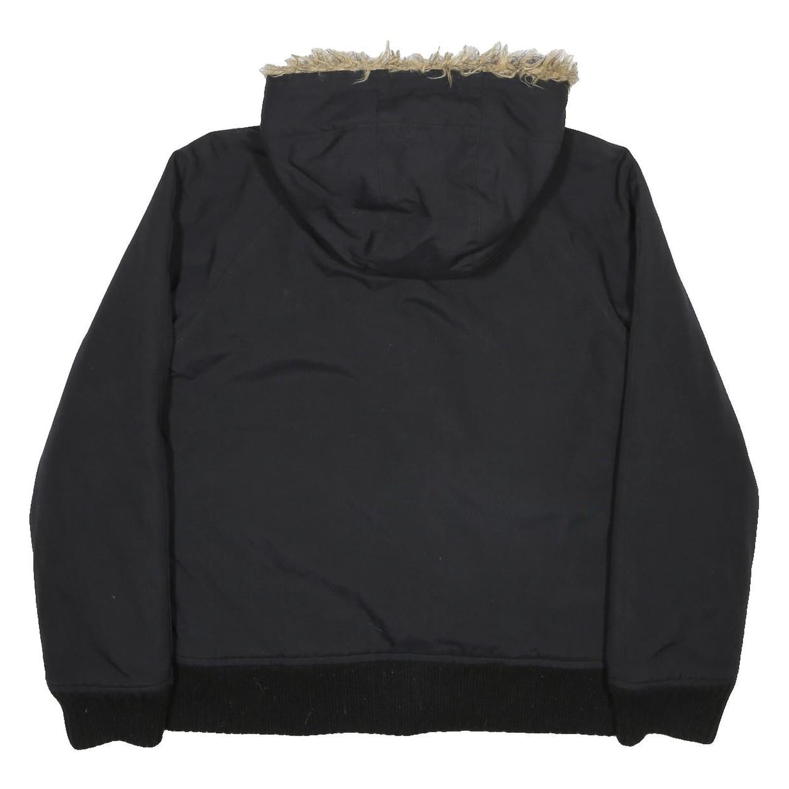 CARHARTT Mens Black Nylon Hooded Jacket S Woven Zip Fur Trim Winter Workwear