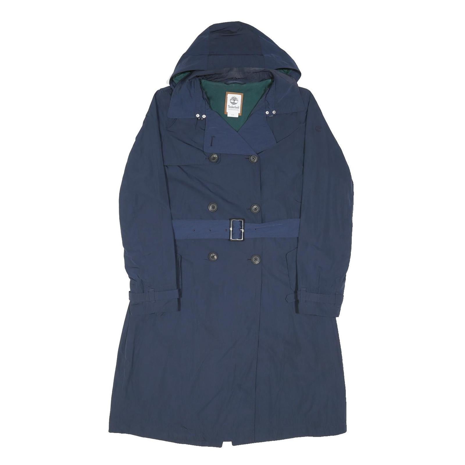 TIMBERLAND Womens Blue Navy Hooded Button Jacket M Polyester Blend Double