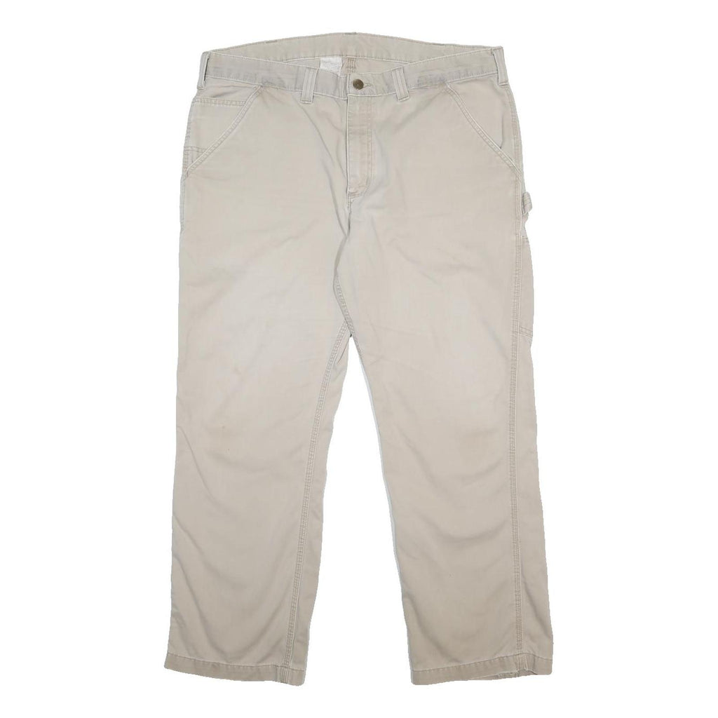 CARHARTT Mens Cotton Relaxed Beige Work Trousers W38 L30 Utility Zip Closure