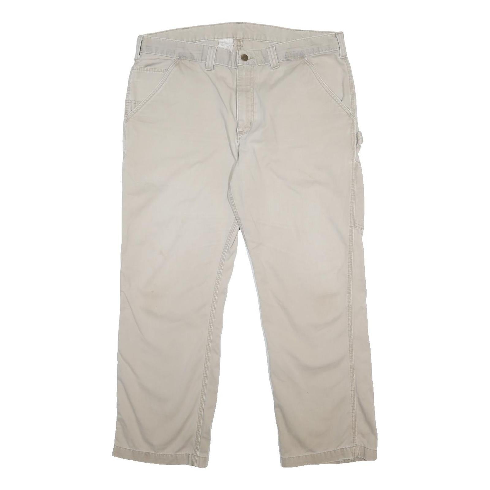 CARHARTT Mens Cotton Relaxed Beige Work Trousers W38 L30 Utility Zip Closure