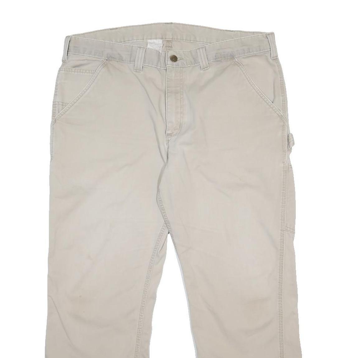 CARHARTT Mens Cotton Relaxed Beige Work Trousers W38 L30 Utility Zip Closure