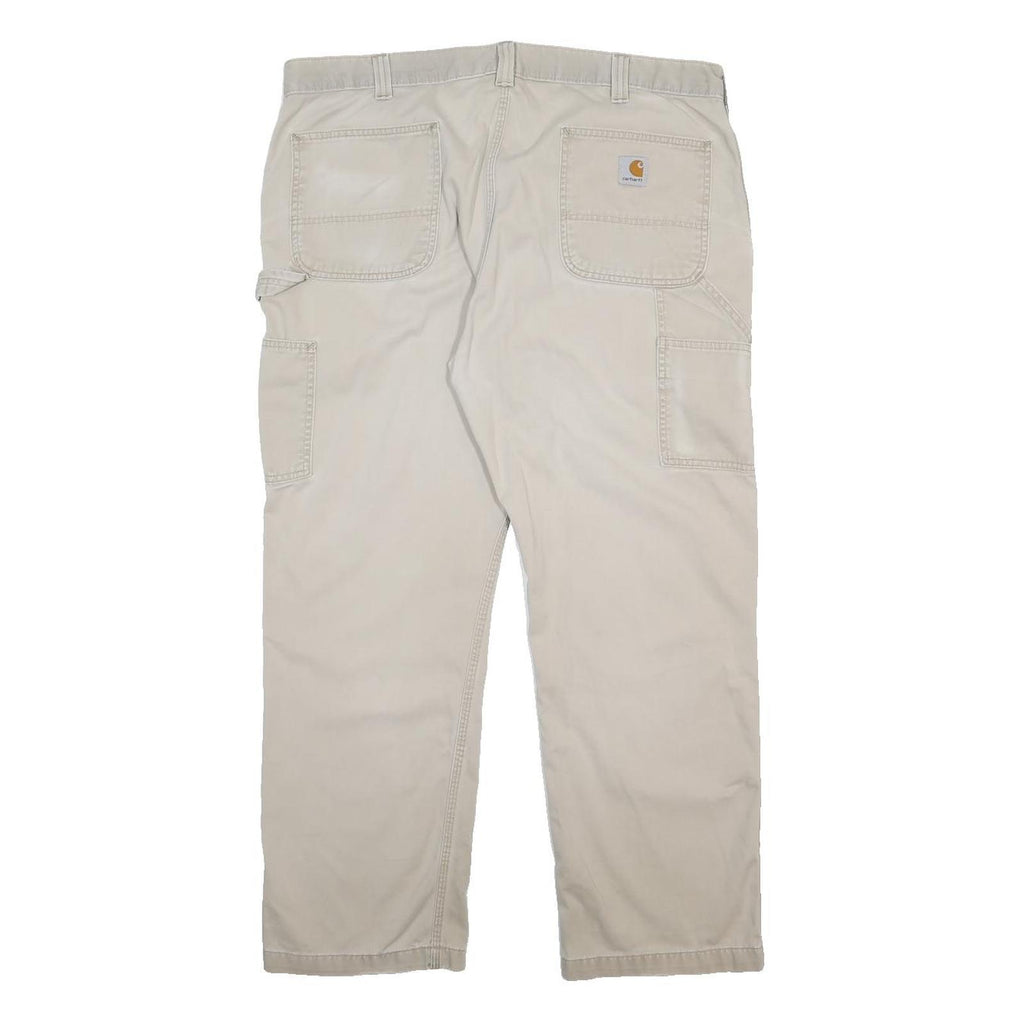CARHARTT Mens Cotton Relaxed Beige Work Trousers W38 L30 Utility Zip Closure