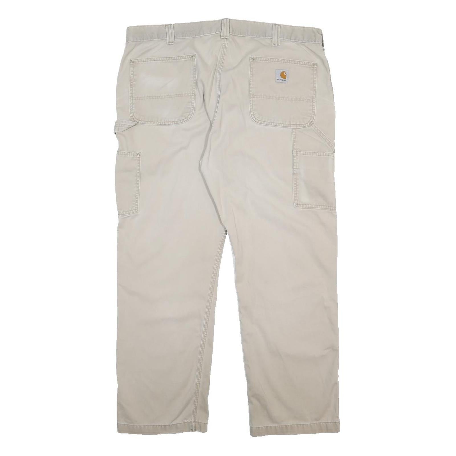 CARHARTT Mens Cotton Relaxed Beige Work Trousers W38 L30 Utility Zip Closure