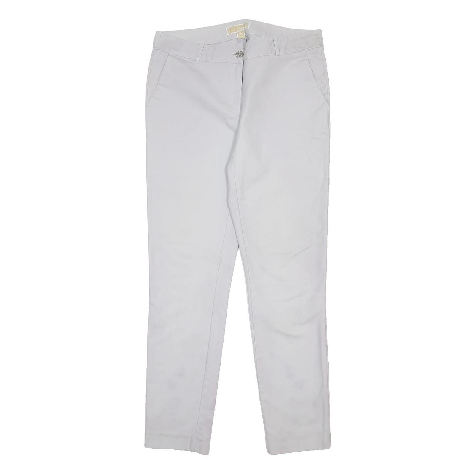 MICHAEL KORS Womens White Slim Fit Cotton Blend Trousers W30 L28 Smart Casual