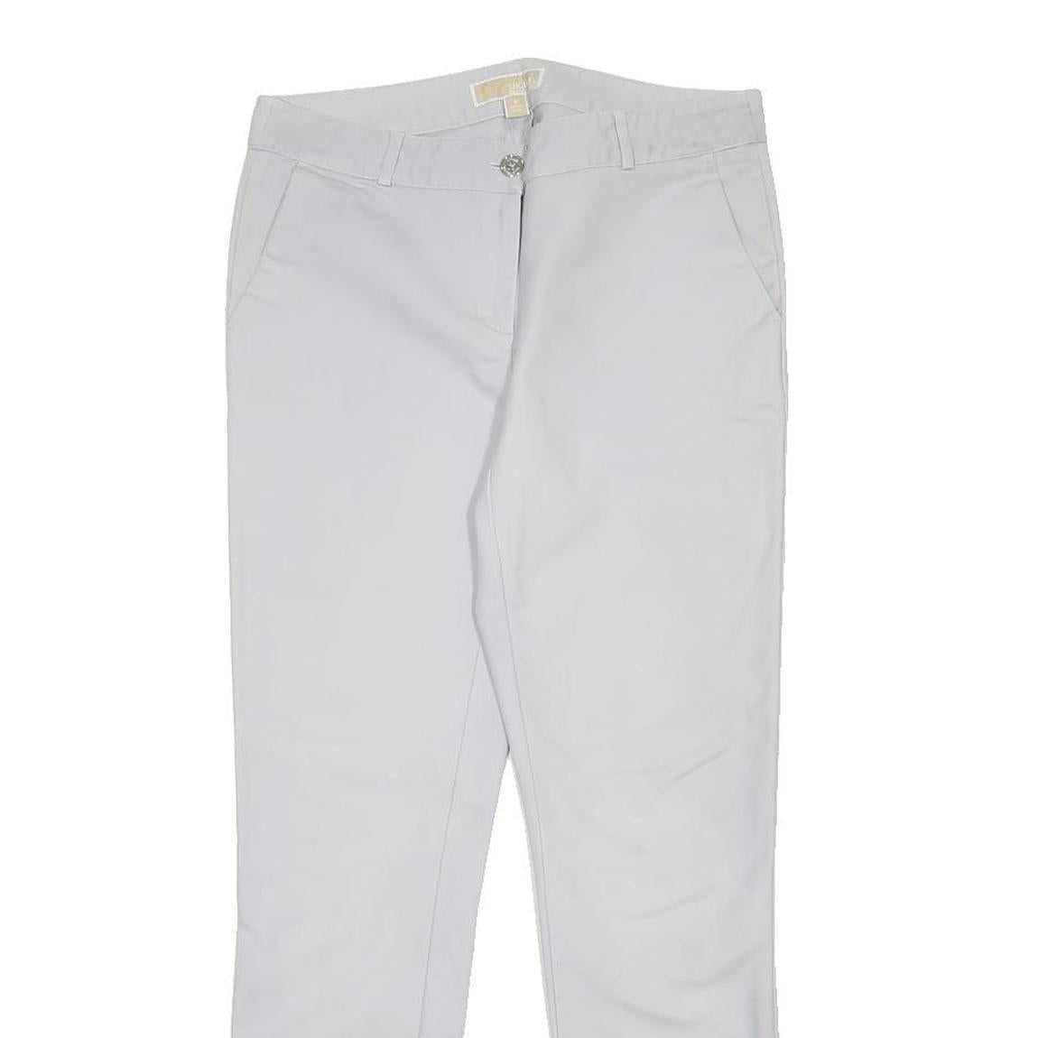 MICHAEL KORS Womens White Slim Fit Cotton Blend Trousers W30 L28 Smart Casual