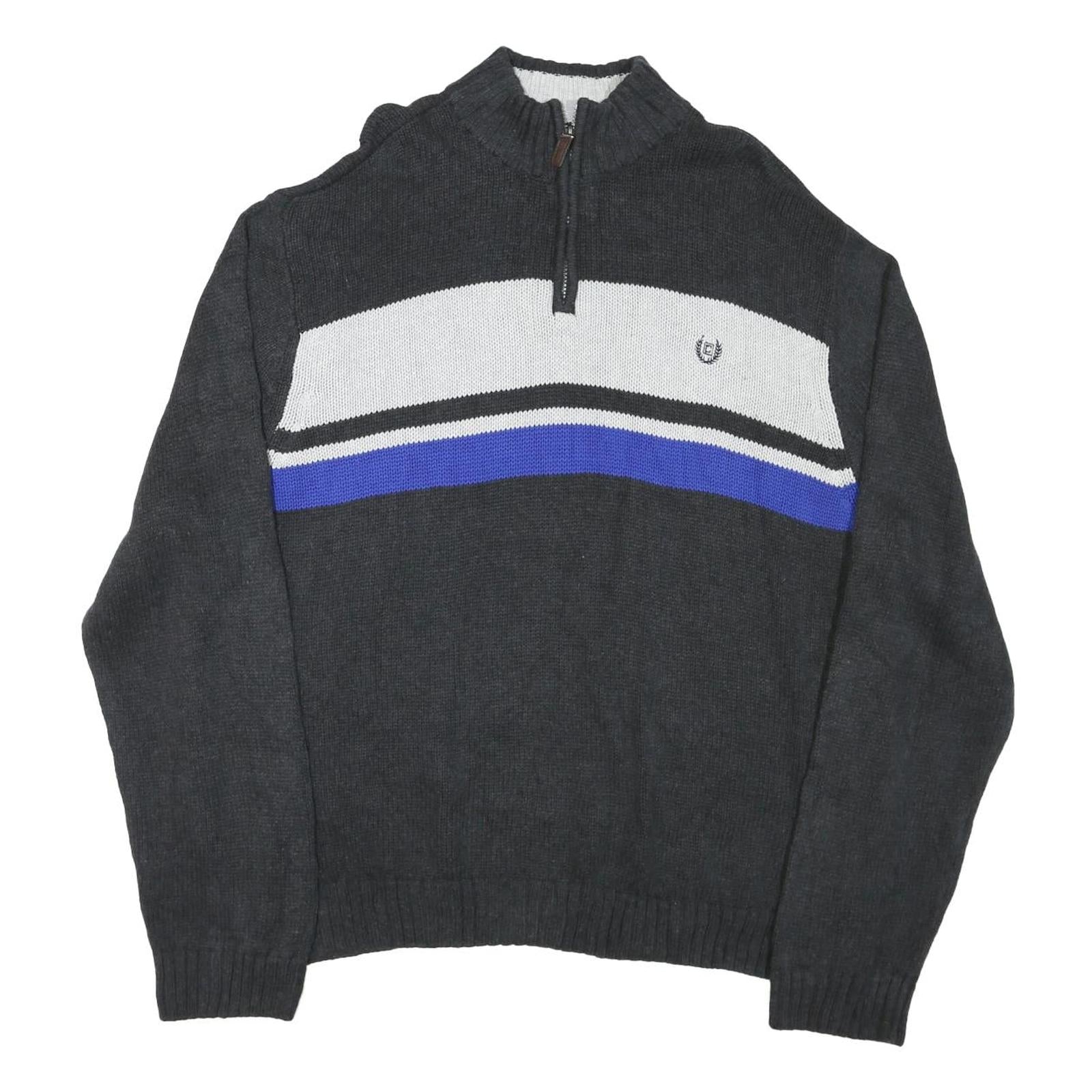 CHAPS Mens Black White & Blue Patterned Pullover Jumper Crew Neck Basic Knit 3XL