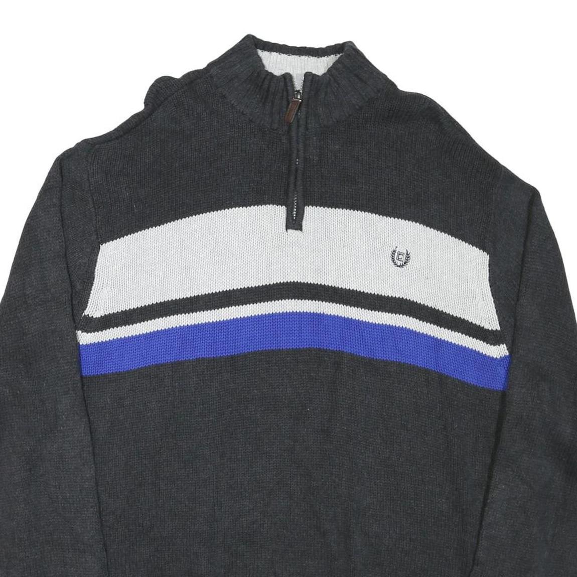 CHAPS Mens Black White & Blue Patterned Pullover Jumper Crew Neck Basic Knit 3XL