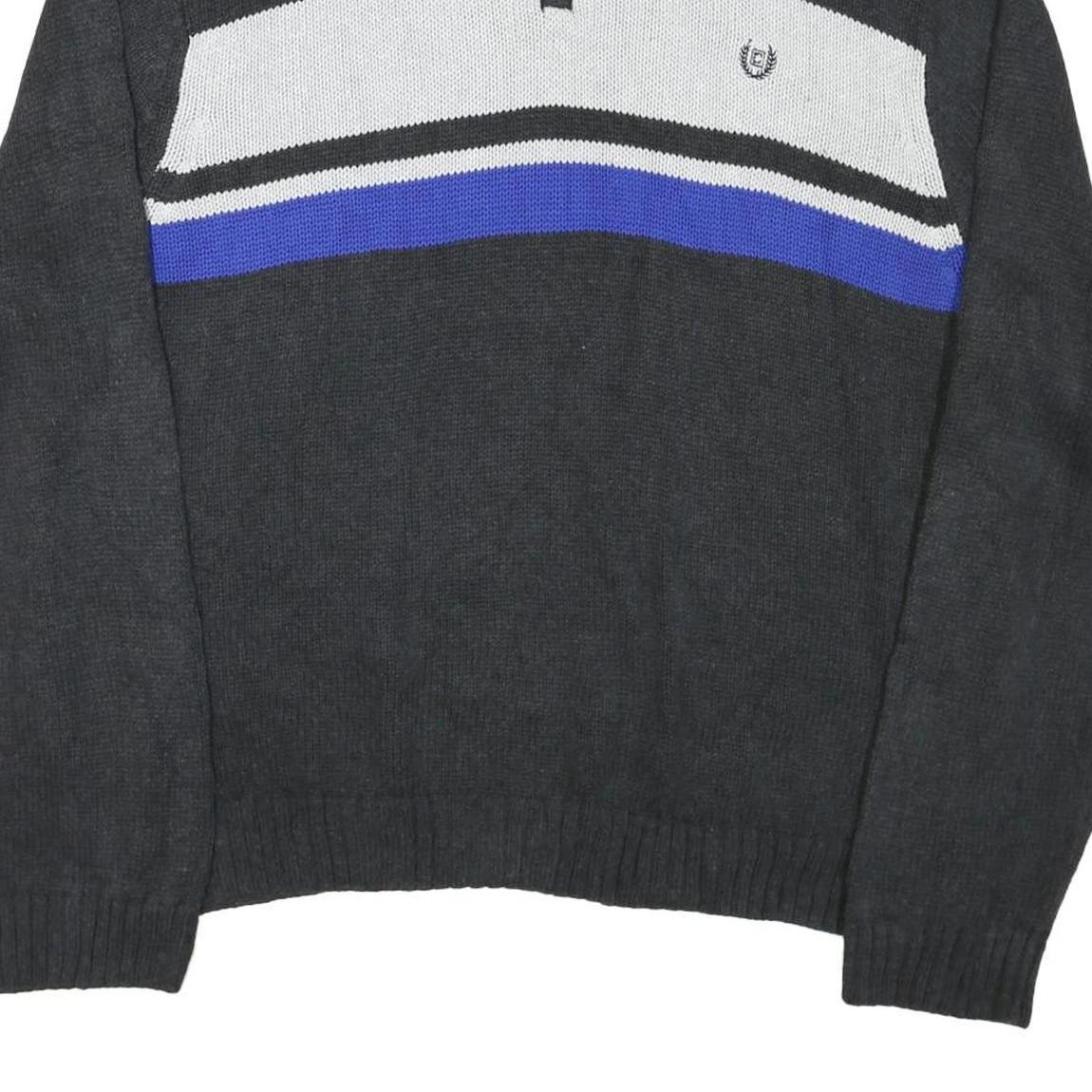 CHAPS Mens Black White & Blue Patterned Pullover Jumper Crew Neck Basic Knit 3XL