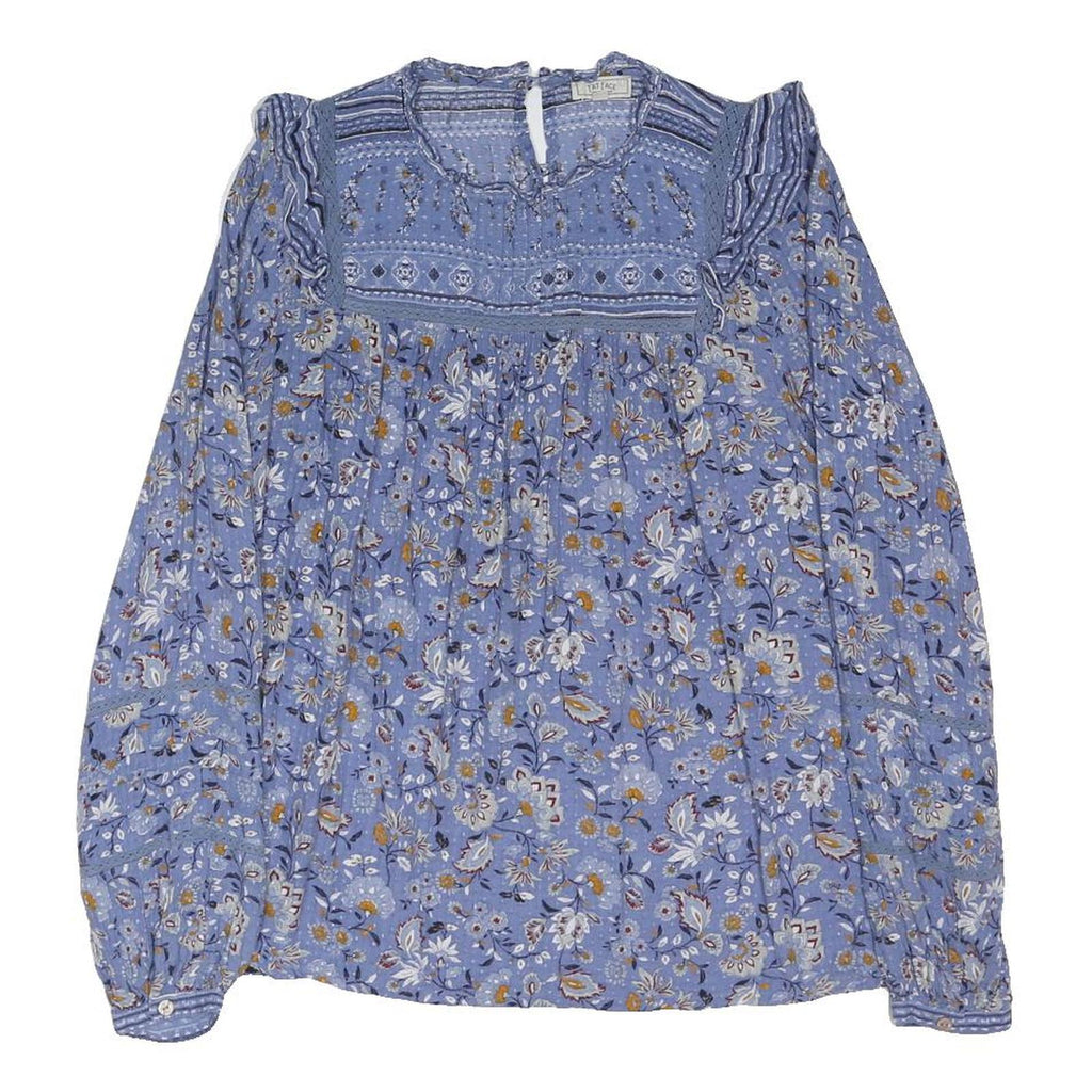 FAT FACE Womens Blue Floral Printed Blouse Long Sleeve Round Neck UK 12