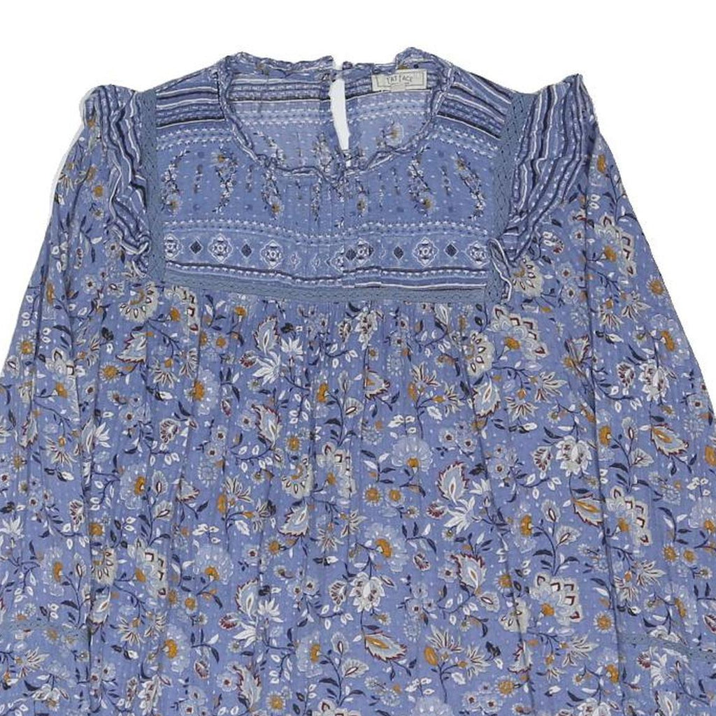 FAT FACE Womens Blue Floral Printed Blouse Long Sleeve Round Neck UK 12