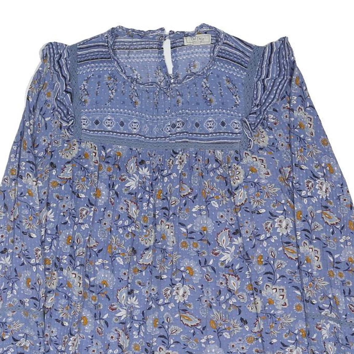 FAT FACE Womens Blue Floral Printed Blouse Long Sleeve Round Neck UK 12