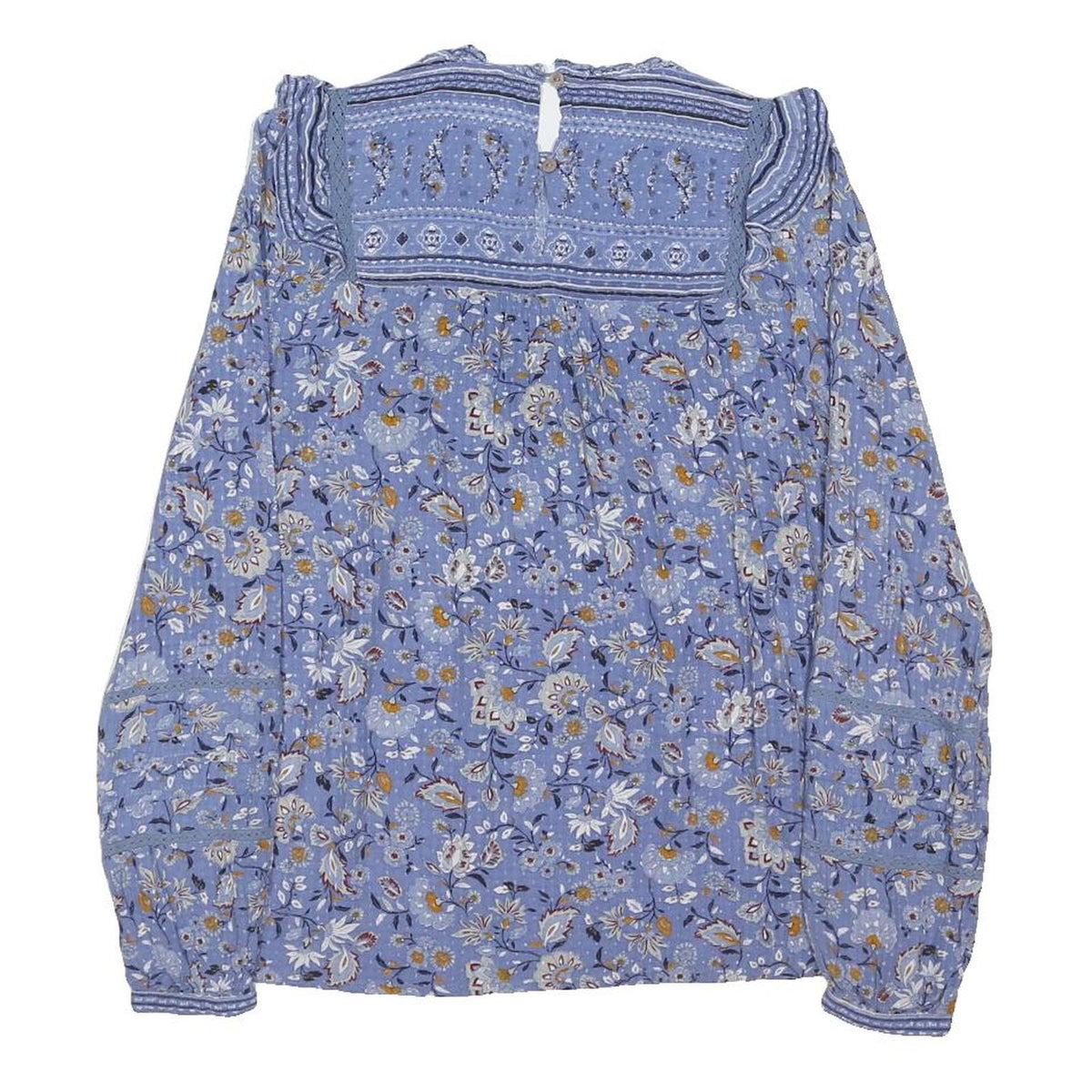 FAT FACE Womens Blue Floral Printed Blouse Long Sleeve Round Neck UK 12