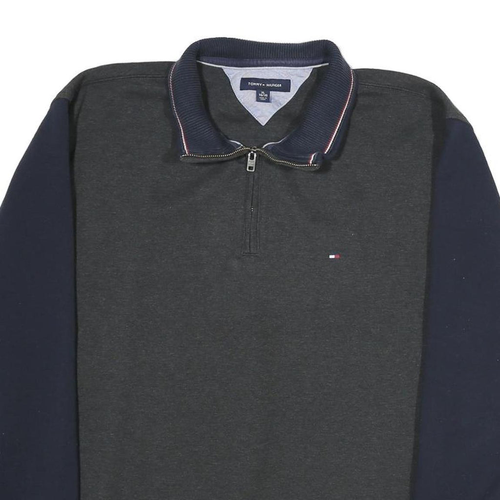 TOMMY HILFIGER Mens Black & Navy Half Zip Sweatshirt XL Long Sleeve Casual