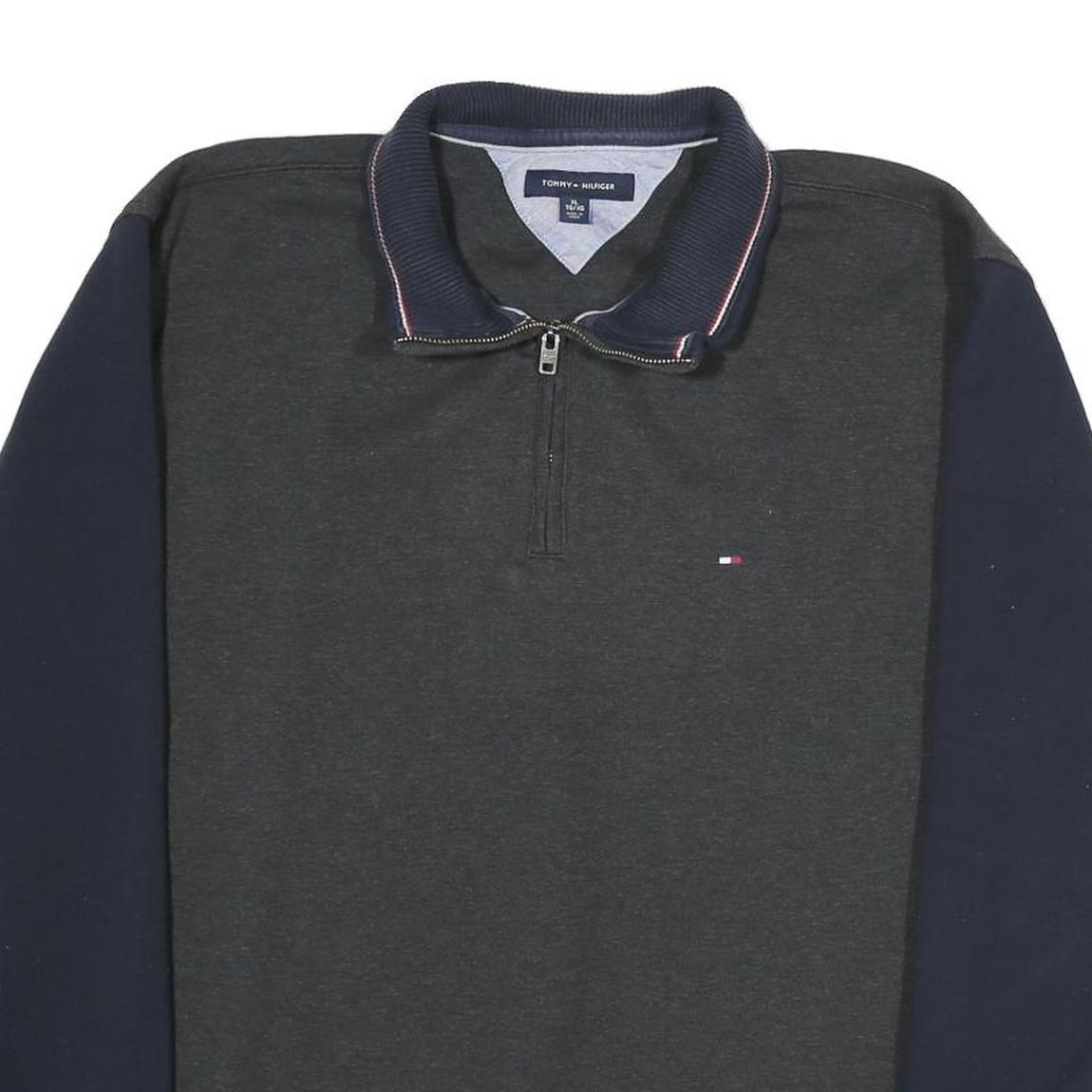 TOMMY HILFIGER Mens Black & Navy Half Zip Sweatshirt XL Long Sleeve Casual