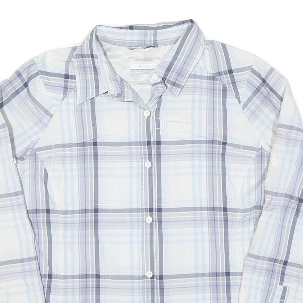 COLUMBIA Womens Blue & Grey Check Shirt L Lightweight Cotton Blend Outdoor