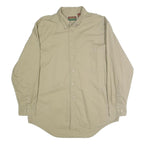 OAKTON Mens Beige Cotton Shirt L Button-Down Plain Long Sleeve Casual Classic