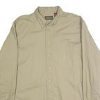OAKTON Mens Beige Cotton Shirt L Button-Down Plain Long Sleeve Casual Classic