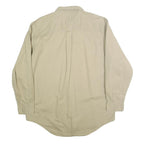 OAKTON Mens Beige Cotton Shirt L Button-Down Plain Long Sleeve Casual Classic