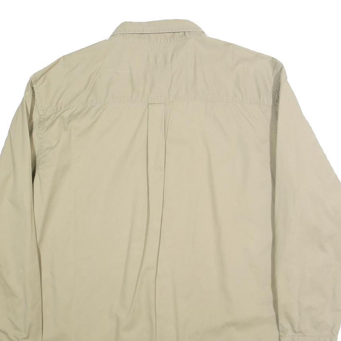 OAKTON Mens Beige Cotton Shirt L Button-Down Plain Long Sleeve Casual Classic