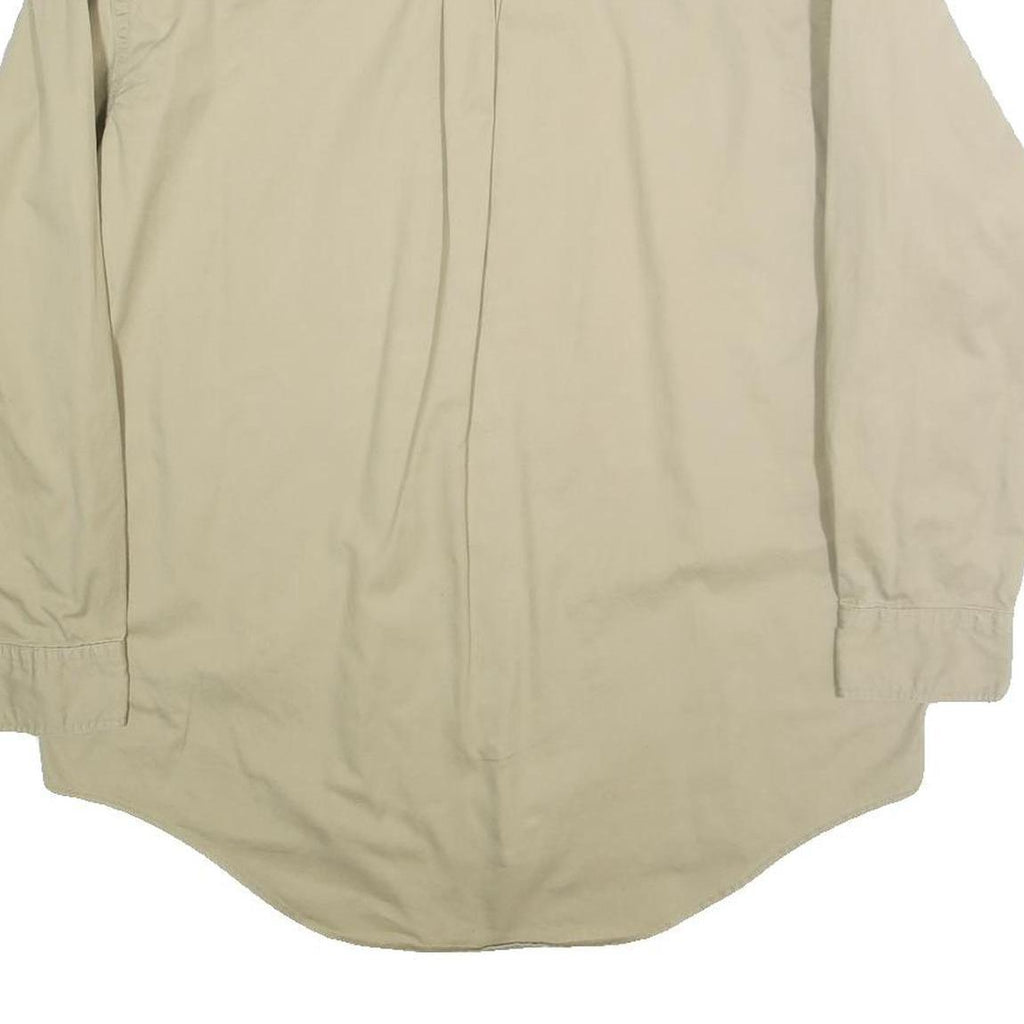 OAKTON Mens Beige Cotton Shirt L Button-Down Plain Long Sleeve Casual Classic