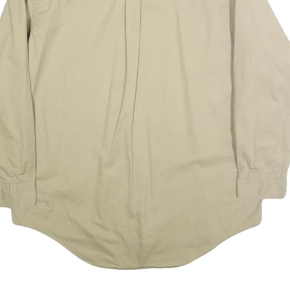 OAKTON Mens Beige Cotton Shirt L Button-Down Plain Long Sleeve Casual Classic