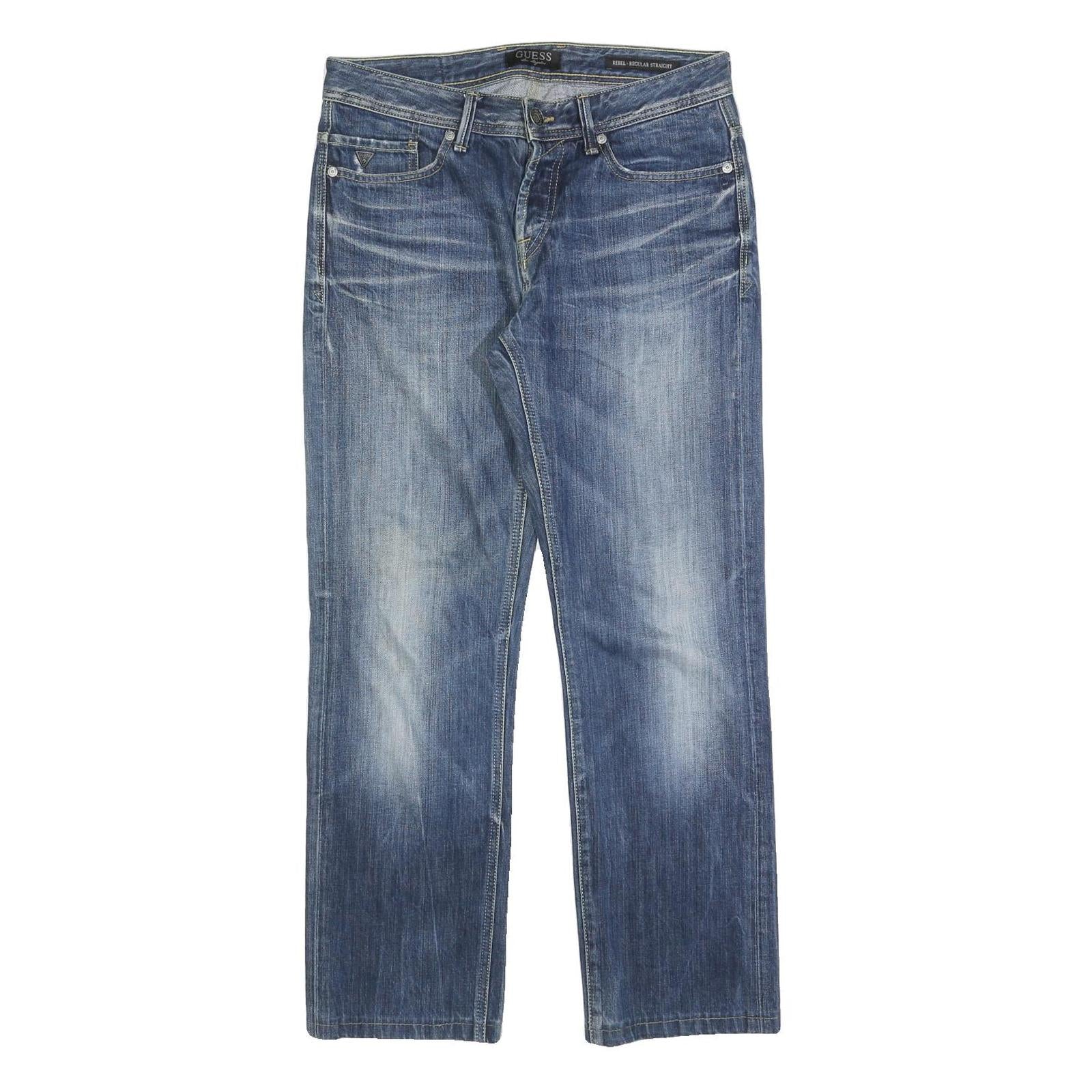 GUESS Mens Regular Fit Straight Leg Denim Blue Button W30 L30 Classic Jeans
