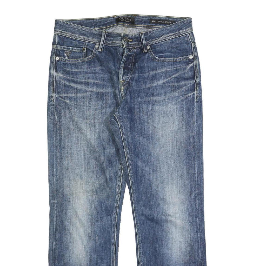 GUESS Mens Regular Fit Straight Leg Denim Blue Button W30 L30 Classic Jeans