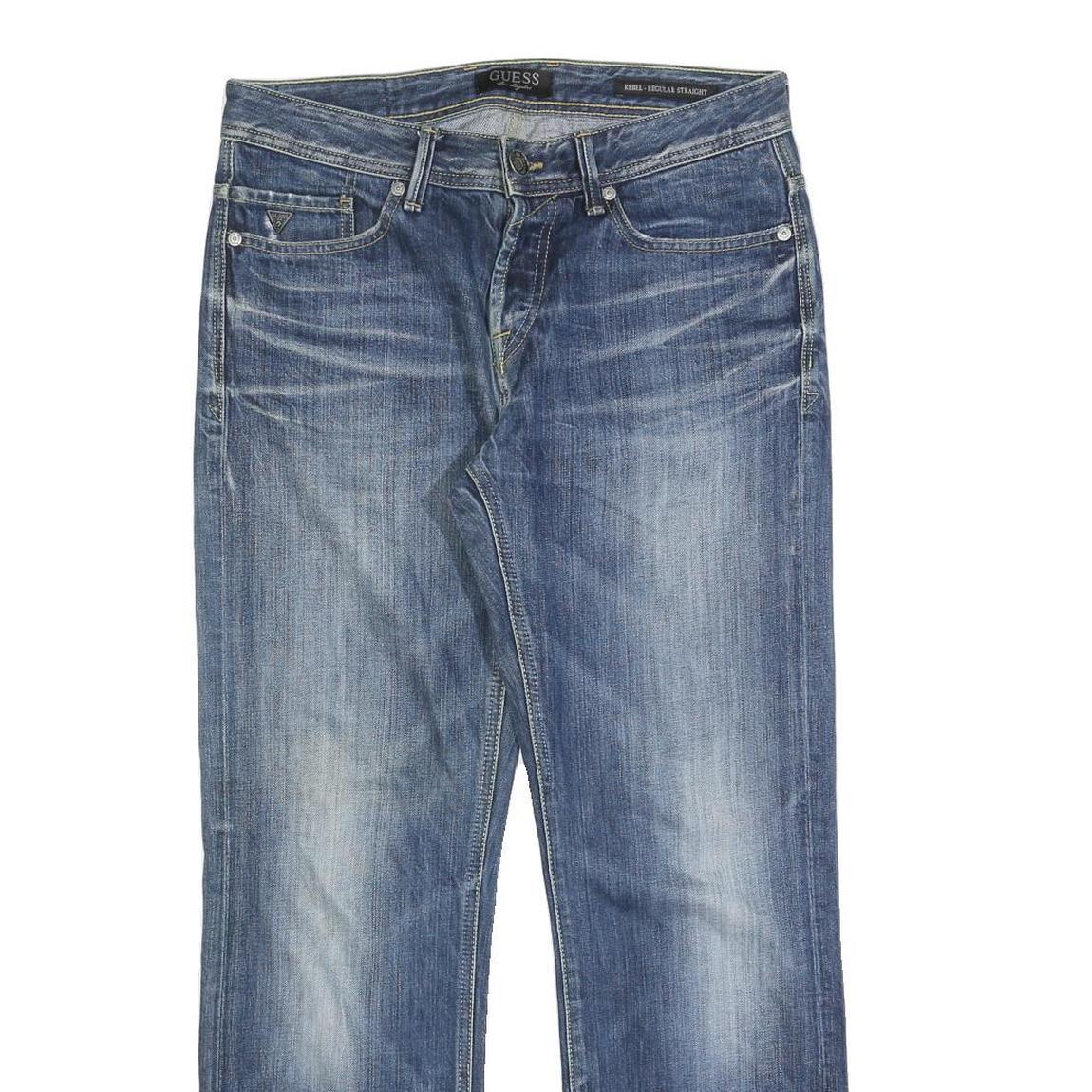 GUESS Mens Regular Fit Straight Leg Denim Blue Button W30 L30 Classic Jeans