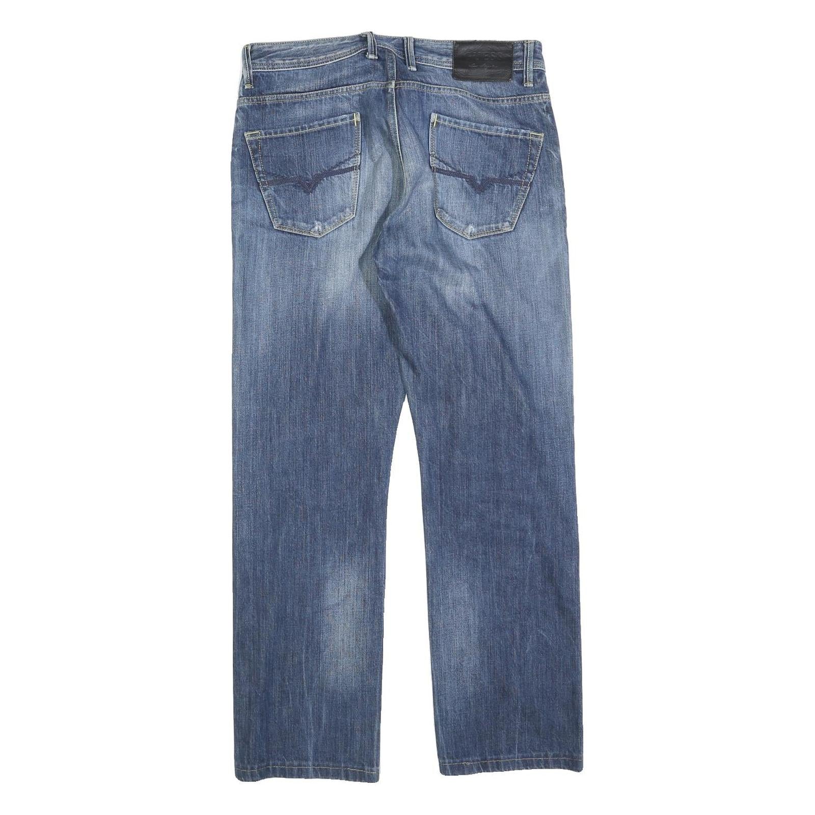 GUESS Mens Regular Fit Straight Leg Denim Blue Button W30 L30 Classic Jeans