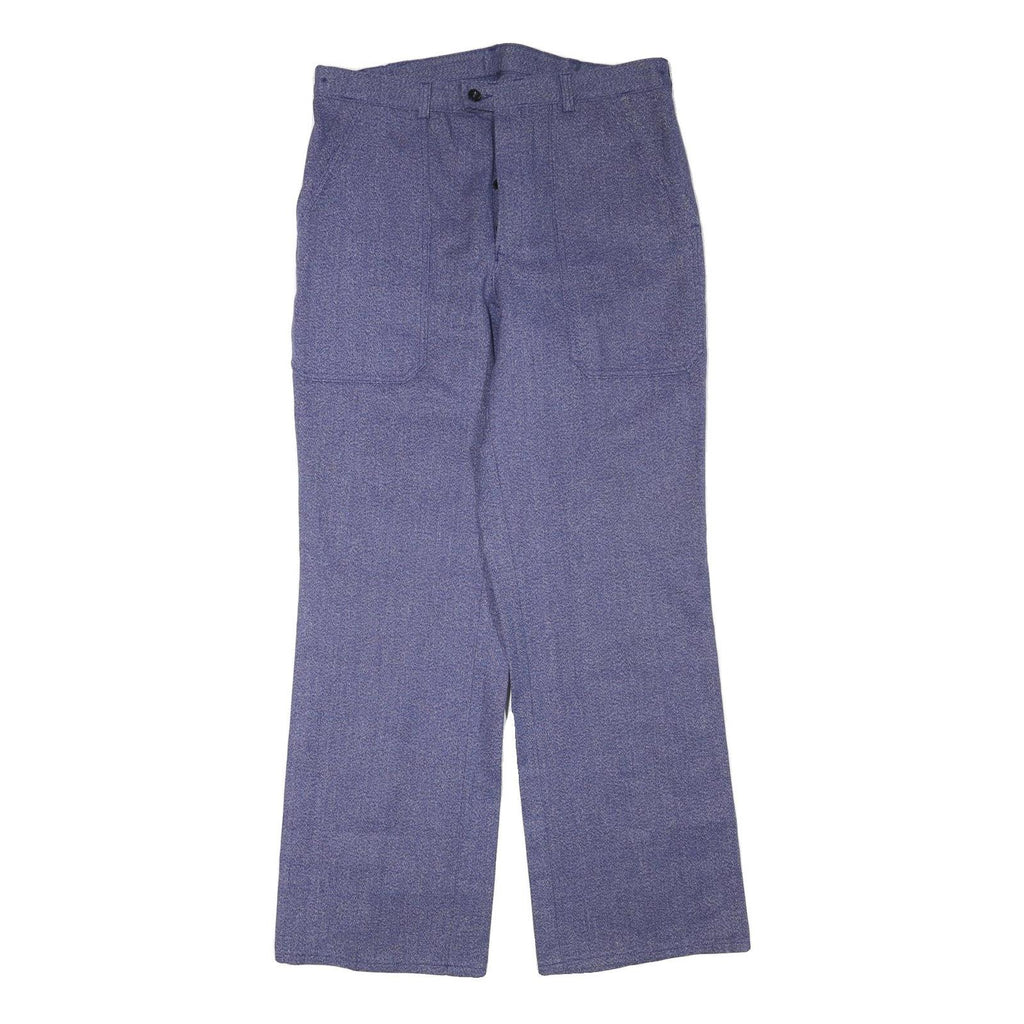 Mens Relaxed Fit Cotton Blend Blue Trousers W35 L33 Button Closure Casual
