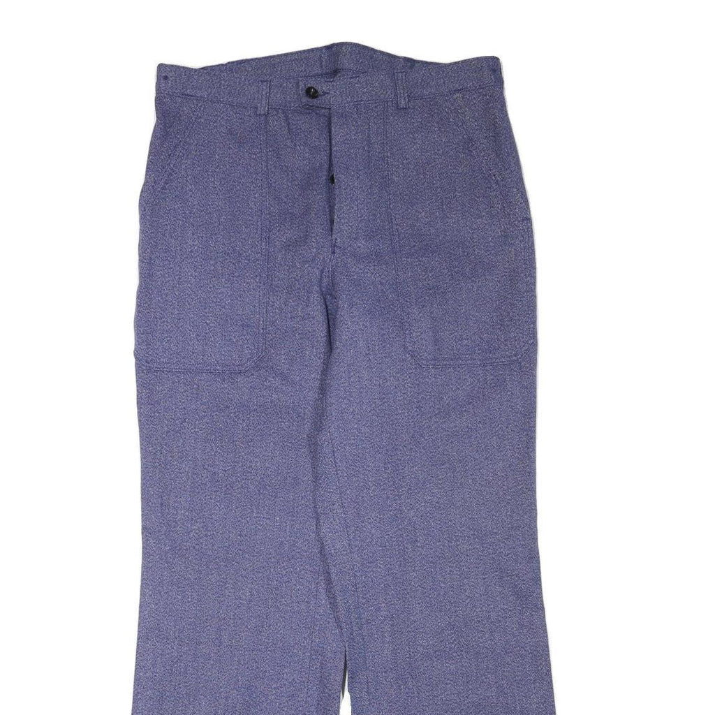 Mens Relaxed Fit Cotton Blend Blue Trousers W35 L33 Button Closure Casual