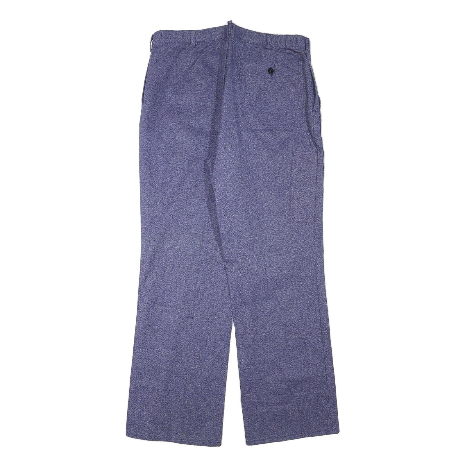 Mens Relaxed Fit Cotton Blend Blue Trousers W35 L33 Button Closure Casual