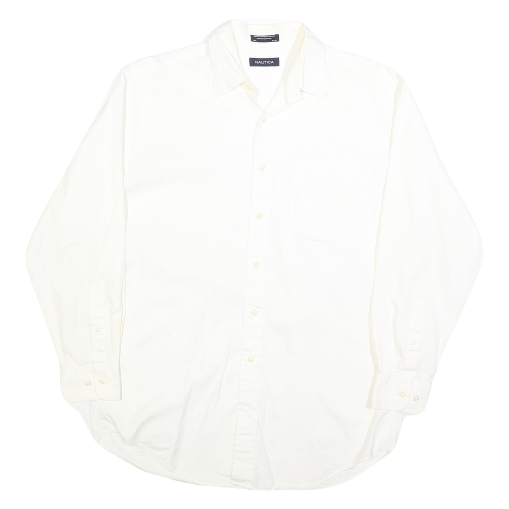 NAUTICA Mens White Plain Shirt L Cotton Blend Button Down Collar Long Sleeve