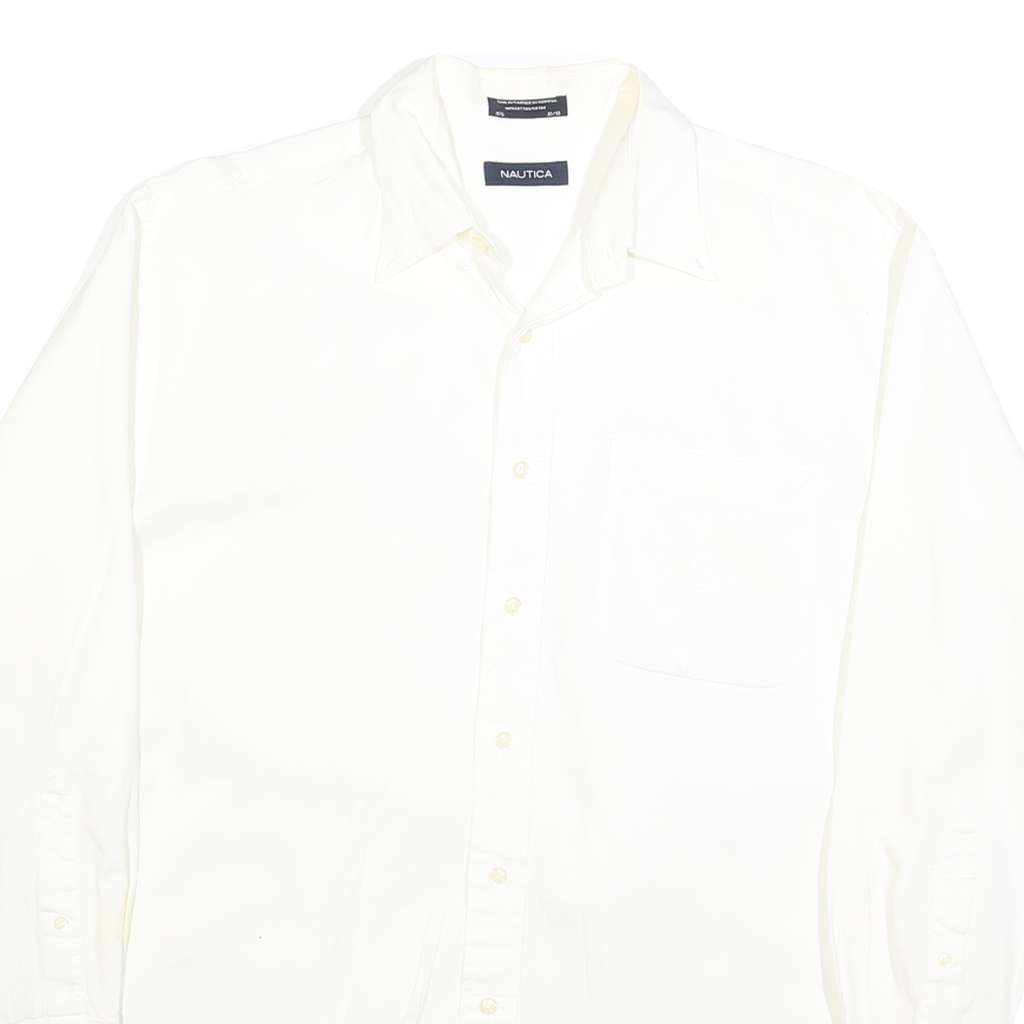 NAUTICA Mens White Plain Shirt L Cotton Blend Button Down Collar Long Sleeve