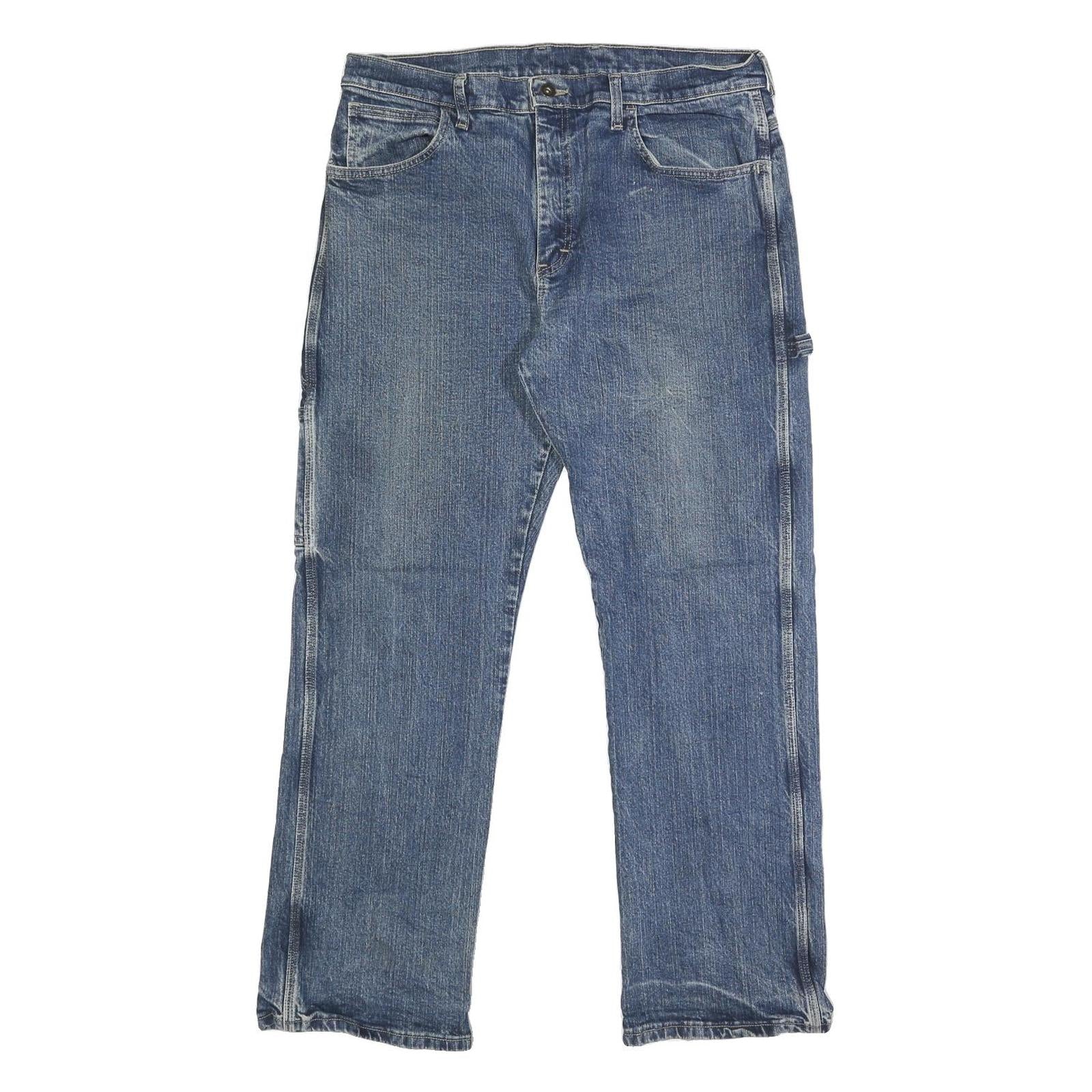 DICKIES Mens Blue Regular Fit Straight Denim Medium Wash W34 L30 Work Jeans