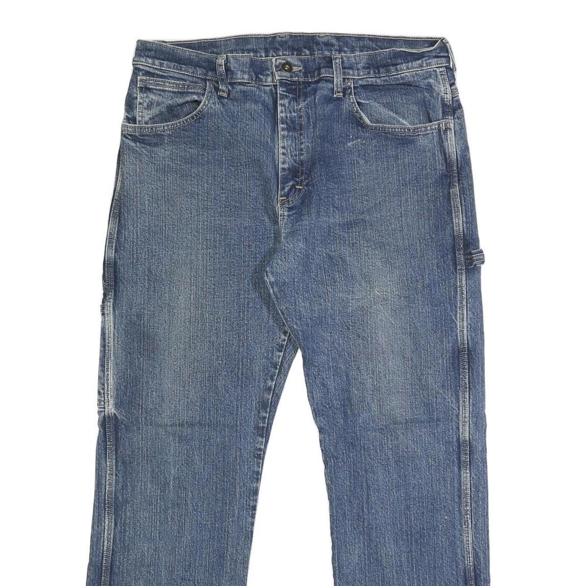 DICKIES Mens Blue Regular Fit Straight Denim Medium Wash W34 L30 Work Jeans