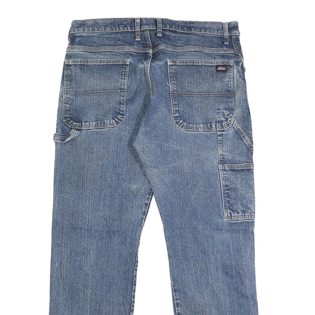 DICKIES Mens Blue Regular Fit Straight Denim Medium Wash W34 L30 Work Jeans