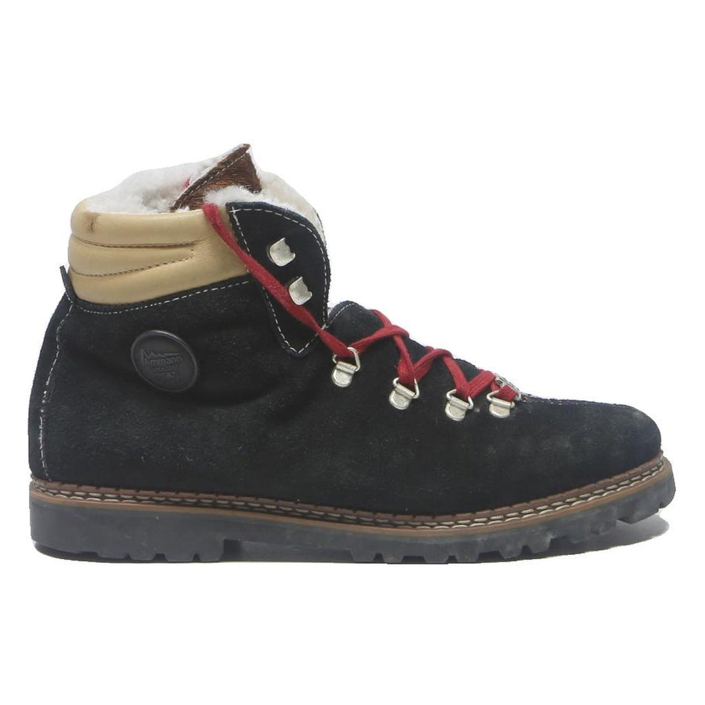 AMMANN Leather Mens Ankle Boots Black Beige UK 8 Lace Up Winter Casual