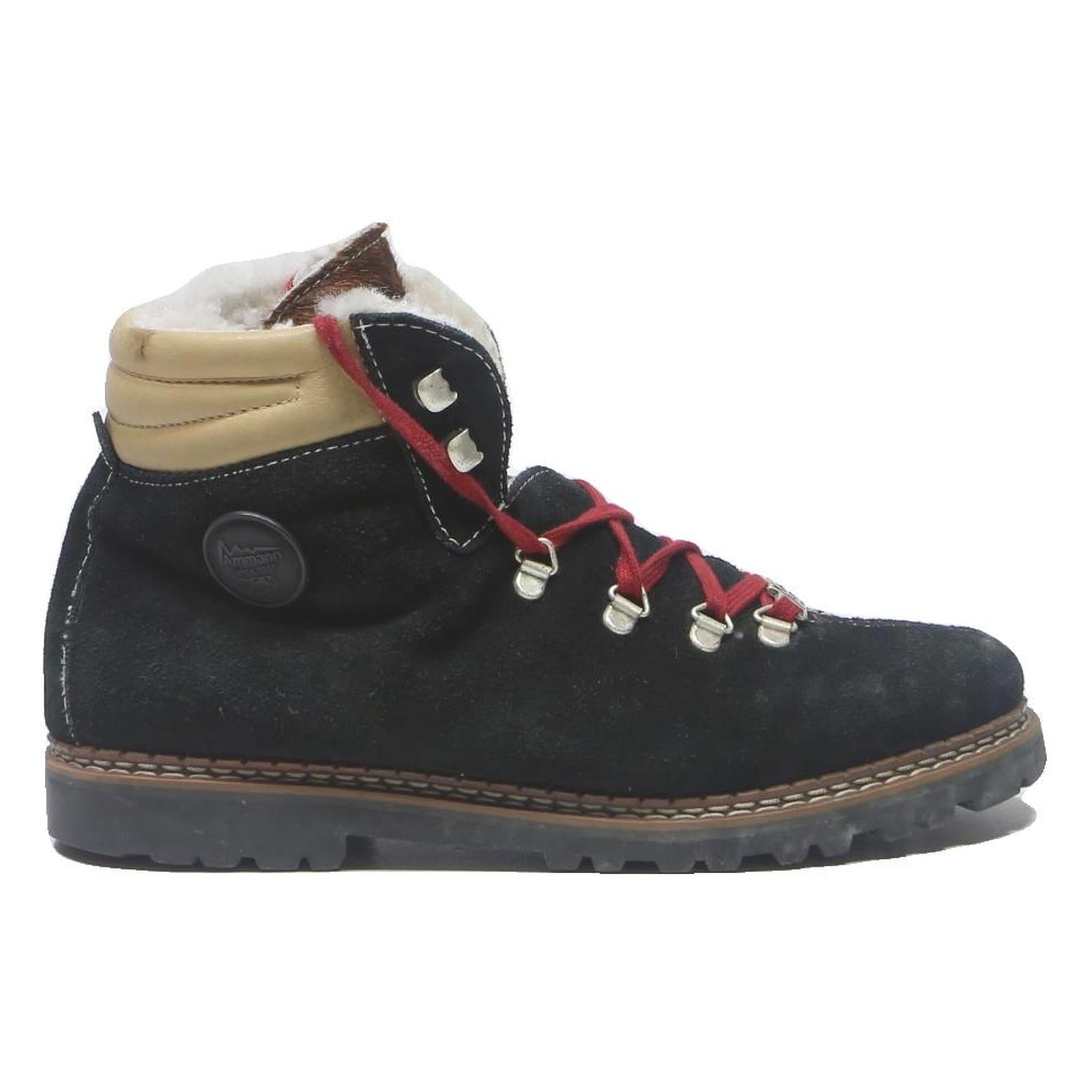 AMMANN Leather Mens Ankle Boots Black Beige UK 8 Lace Up Winter Casual