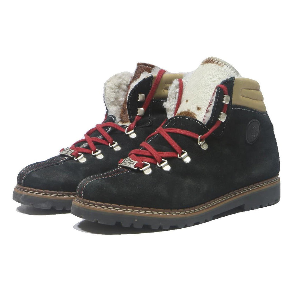 AMMANN Leather Mens Ankle Boots Black Beige UK 8 Lace Up Winter Casual