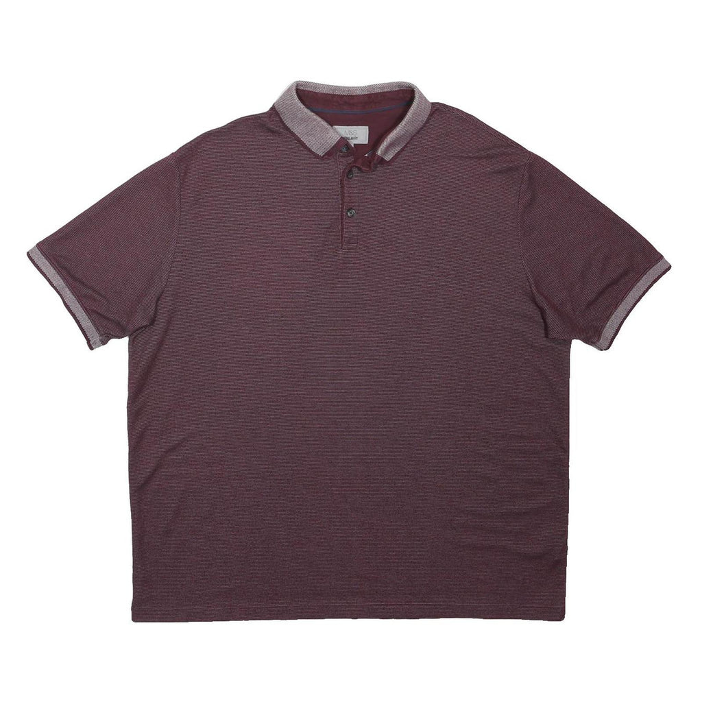 M&S Mens Maroon Polo Shirt XL Cotton Regular Fit Button Collar Short Sleeve