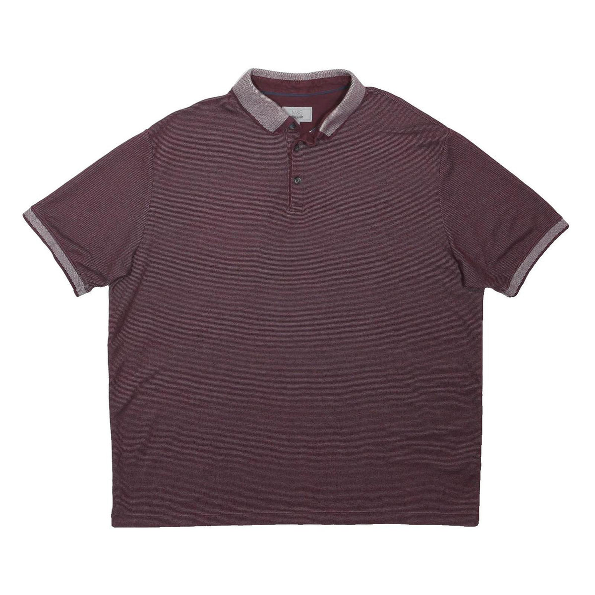 M&S Mens Maroon Polo Shirt XL Cotton Regular Fit Button Collar Short Sleeve