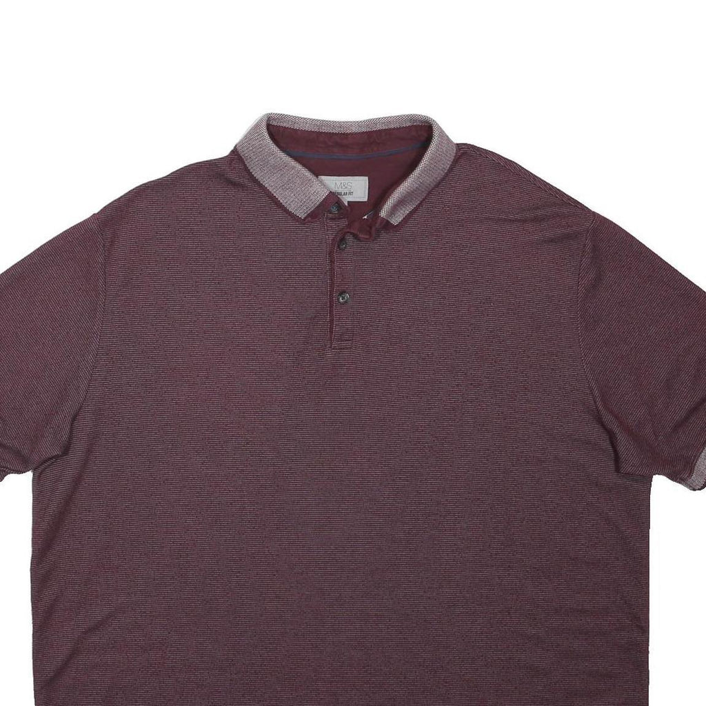 M&S Mens Maroon Polo Shirt XL Cotton Regular Fit Button Collar Short Sleeve