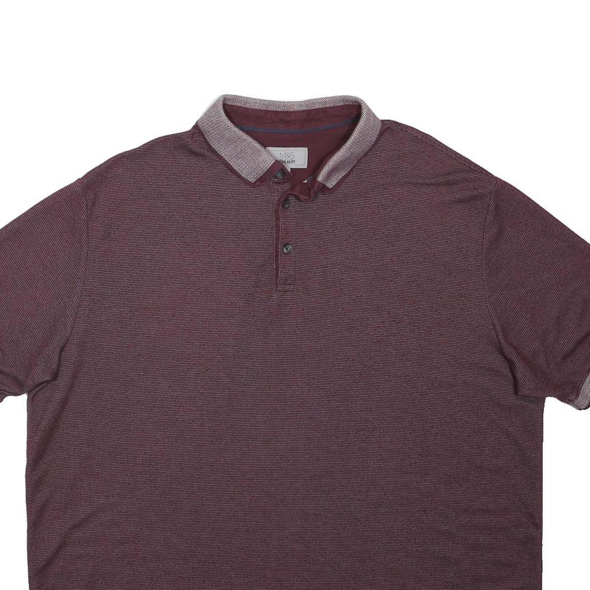 M&S Mens Maroon Polo Shirt XL Cotton Regular Fit Button Collar Short Sleeve