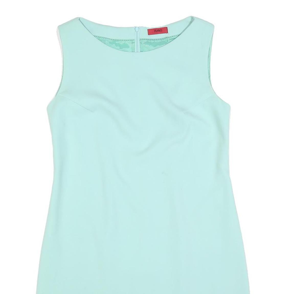 HUGO BOSS Womens Pale Green Sleeveless Shift Plain Midi Dress UK 10 Elegant