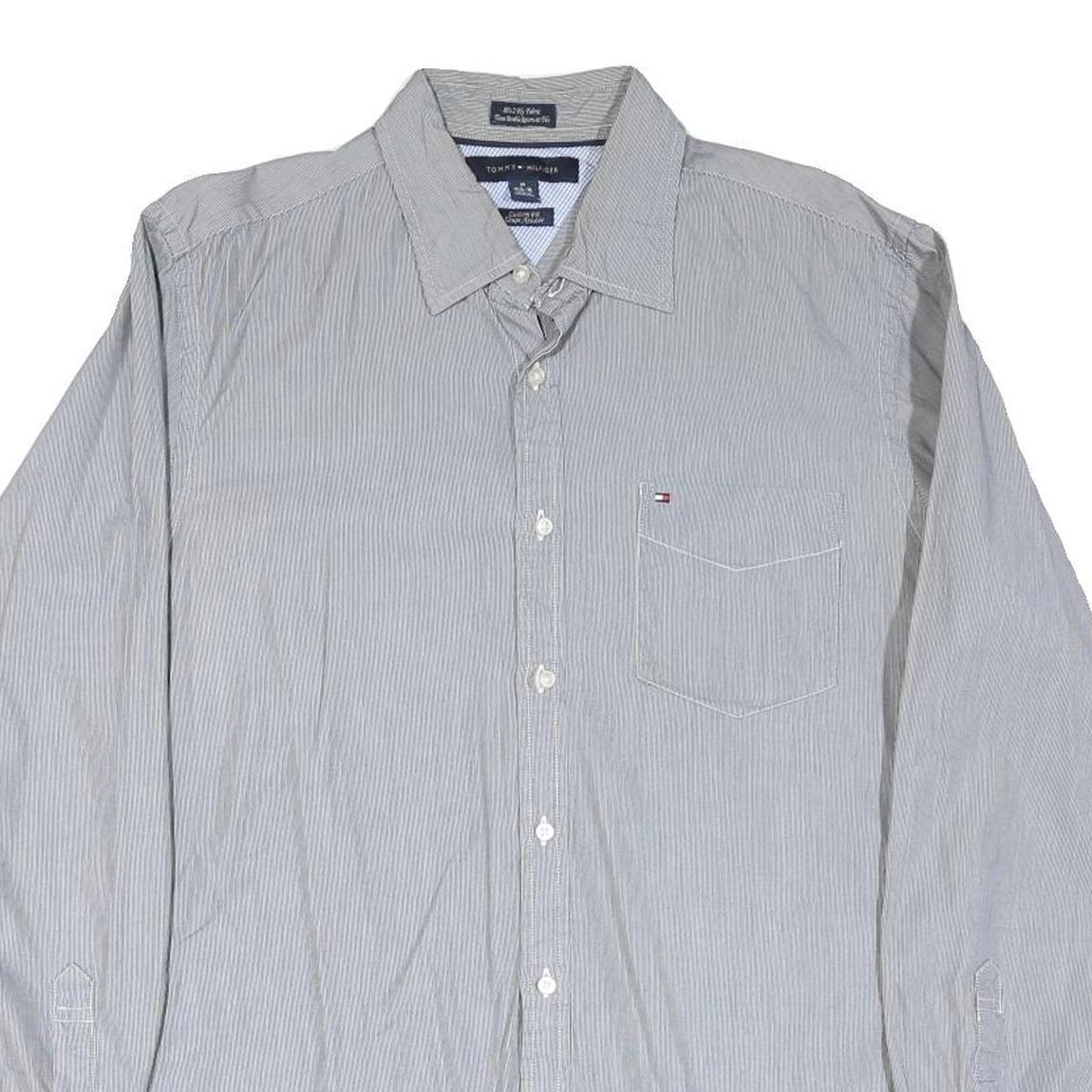 TOMMY HILFIGER Mens Blue & White Stripe Shirt M Classic Button Down Cotton Blend