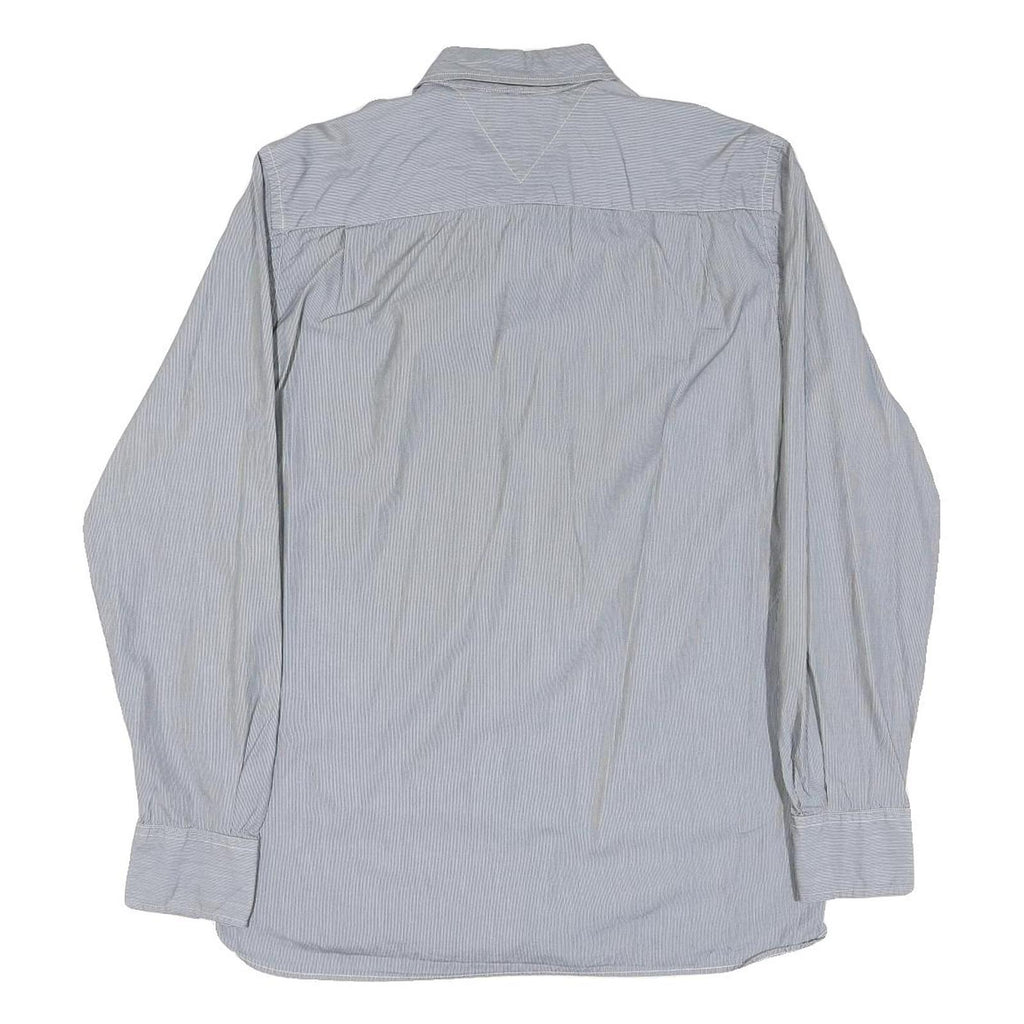 TOMMY HILFIGER Mens Blue & White Stripe Shirt M Classic Button Down Cotton Blend
