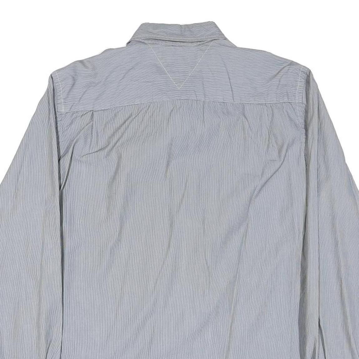 TOMMY HILFIGER Mens Blue & White Stripe Shirt M Classic Button Down Cotton Blend